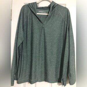 Eddie Bauer long sleeve stretchy hooded shirt green white plus size 2XL‎ outdoor